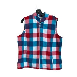 Blair Green and Red Quilted Vest zip closure